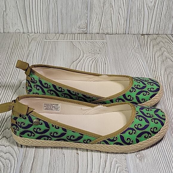 UGG Indah Marrakech Green Blue Cotton Flats Womens Size 7 New - Picture 2 of 13